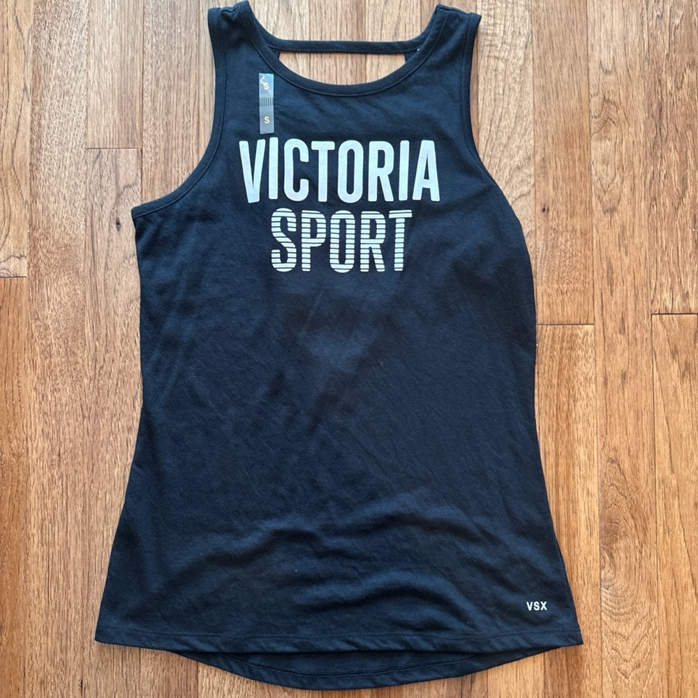 Victoria Secret Sport Performance Tank Top Black Size Small Open Slit Back Sexy